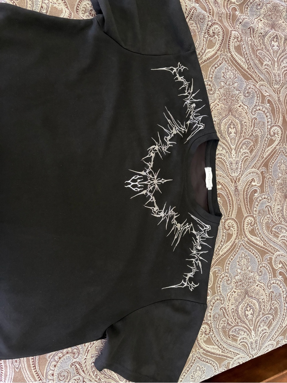 Black Gym Tee with White Tribal Neck Graphic